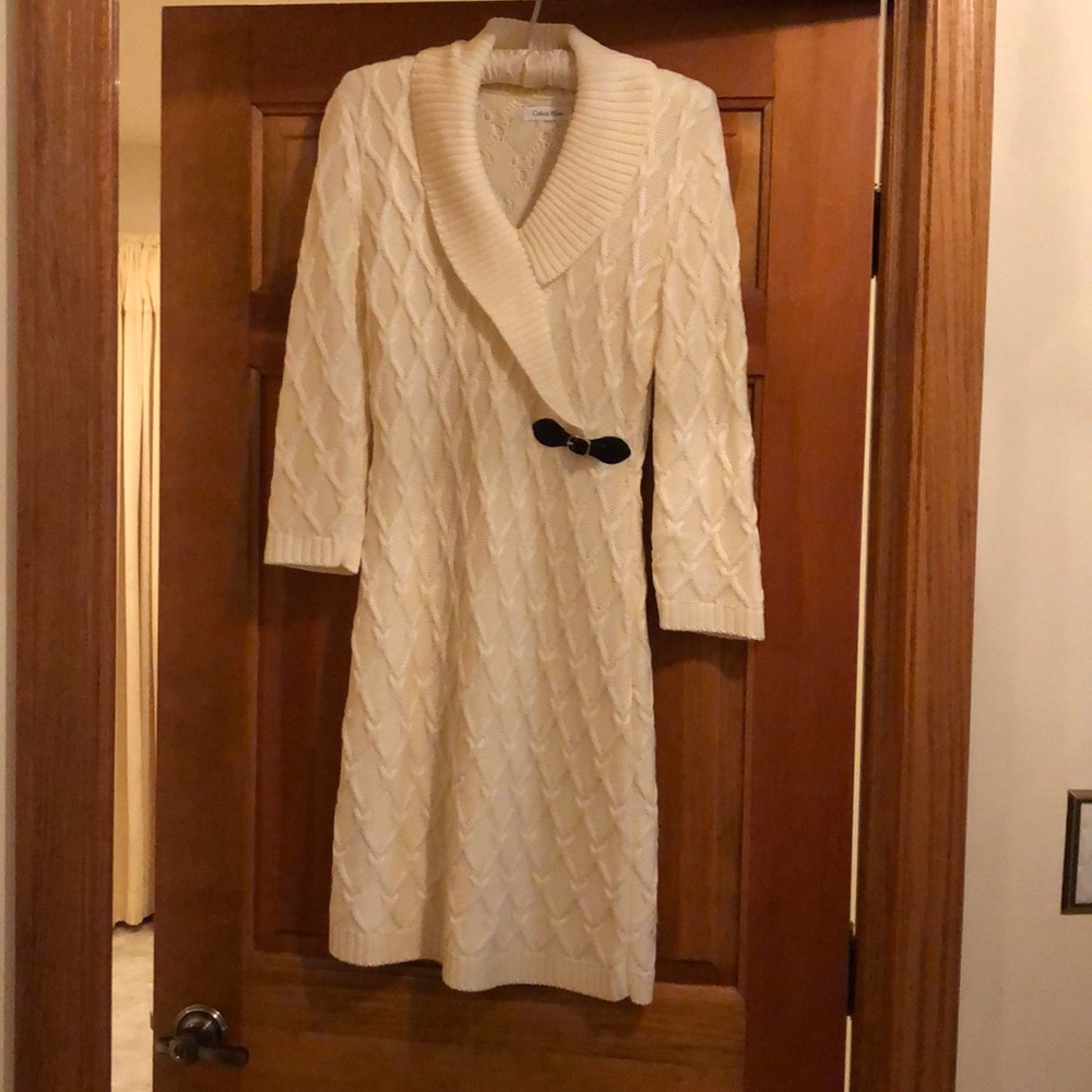Calvin Klein white knit longsleeve dress